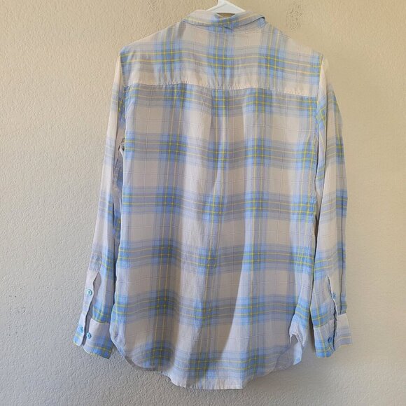 Equipment Femme Blouse Small Button Up Plaid Blue Silk Long Sleeve Preppy Office - Picture 8 of 8